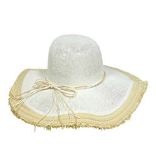 Straw Big Rim Hats - Paper Straw w/ Fringe Trim - Natural -HT-ST299NT